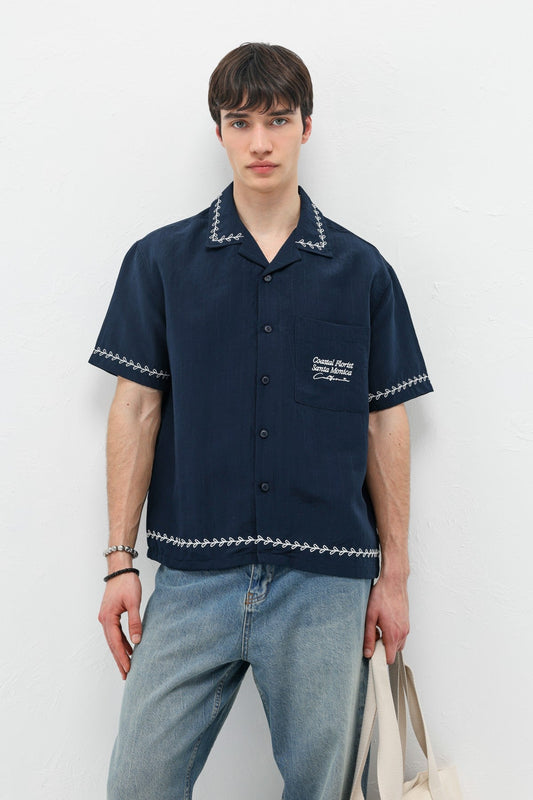 Oversized Linen Shirt with Printed Text
