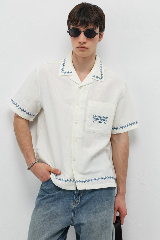 Oversized Linen Shirt with Printed Text