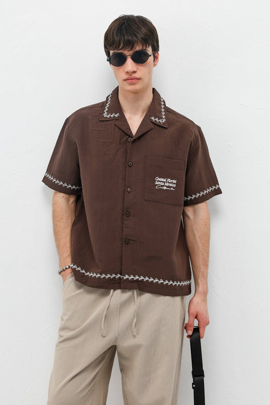Oversized Linen Shirt with Printed Text