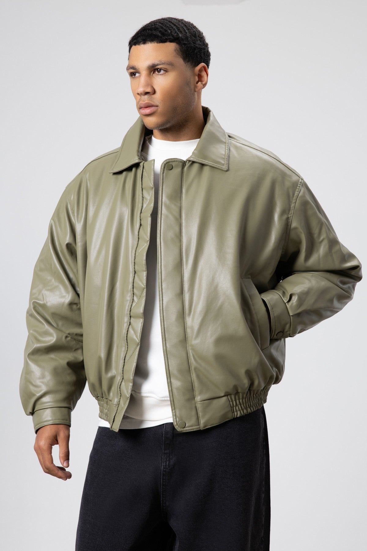 Basic Faux Leather Oversized Jacket