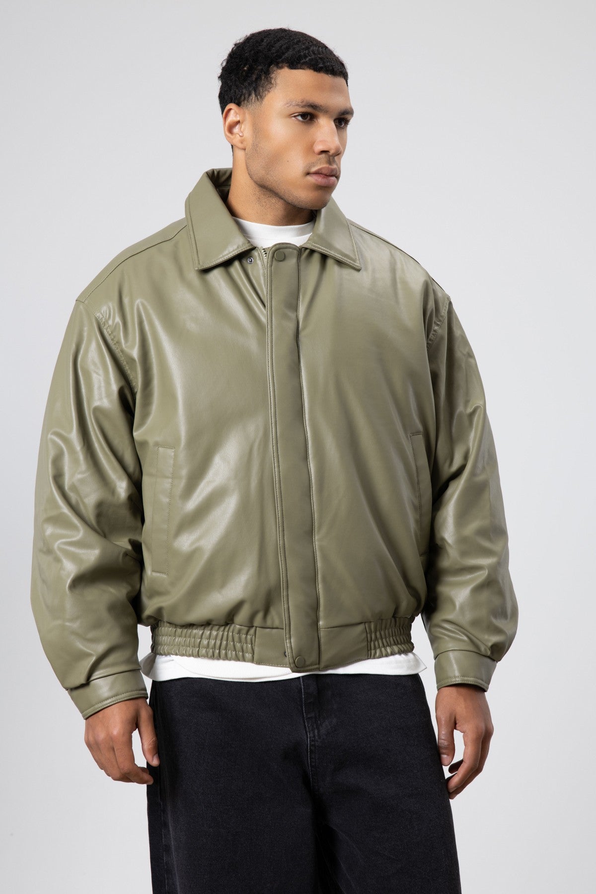 Basic Faux Leather Oversized Jacket