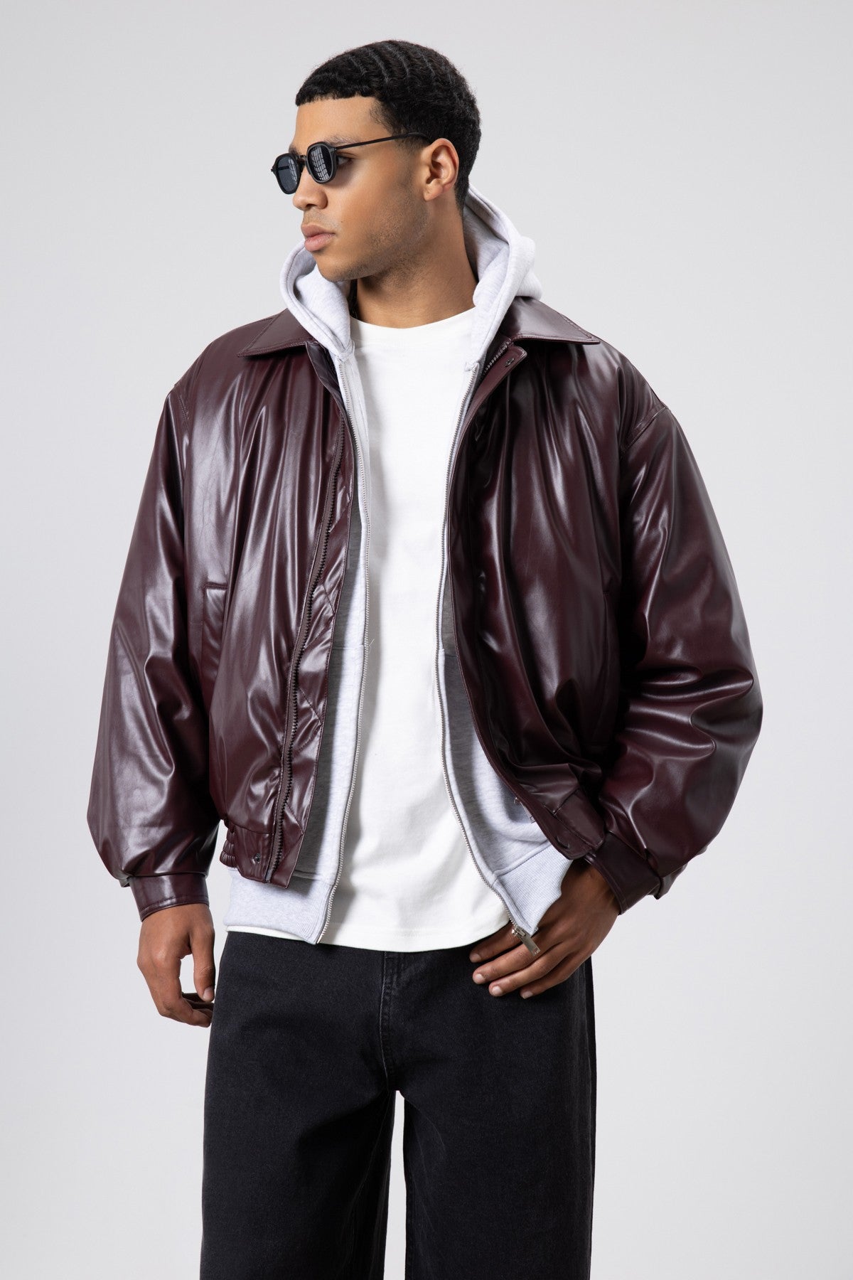Basic Faux Leather Oversized Jacket