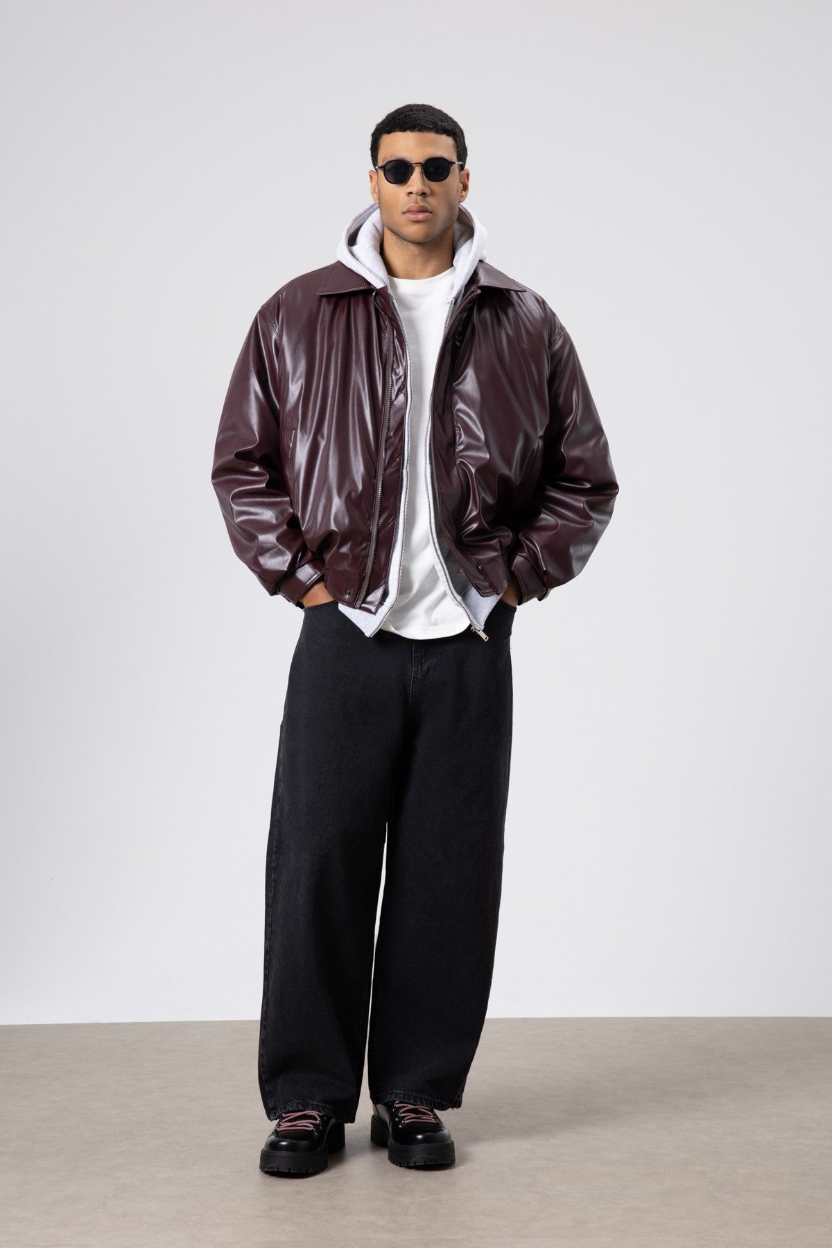Basic Faux Leather Oversized Jacket