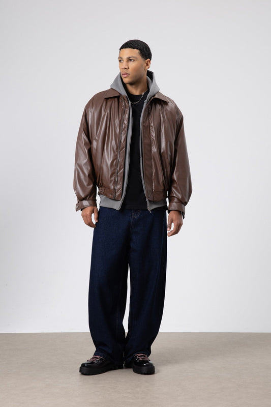 Basic Faux Leather Oversized Jacket