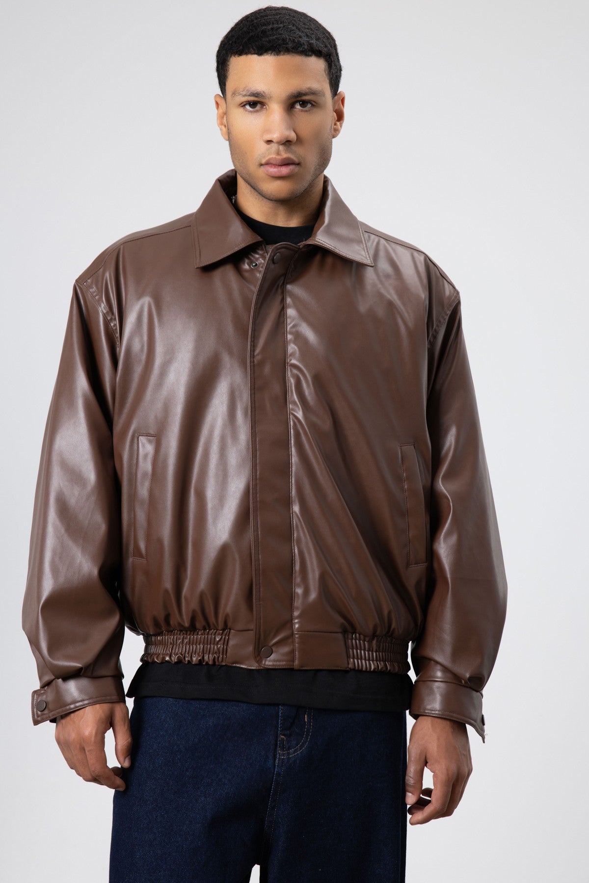 Basic Faux Leather Oversized Jacket