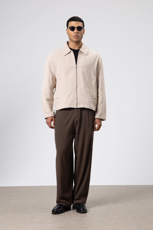 Oversized Zipper-Front Wool Coat
