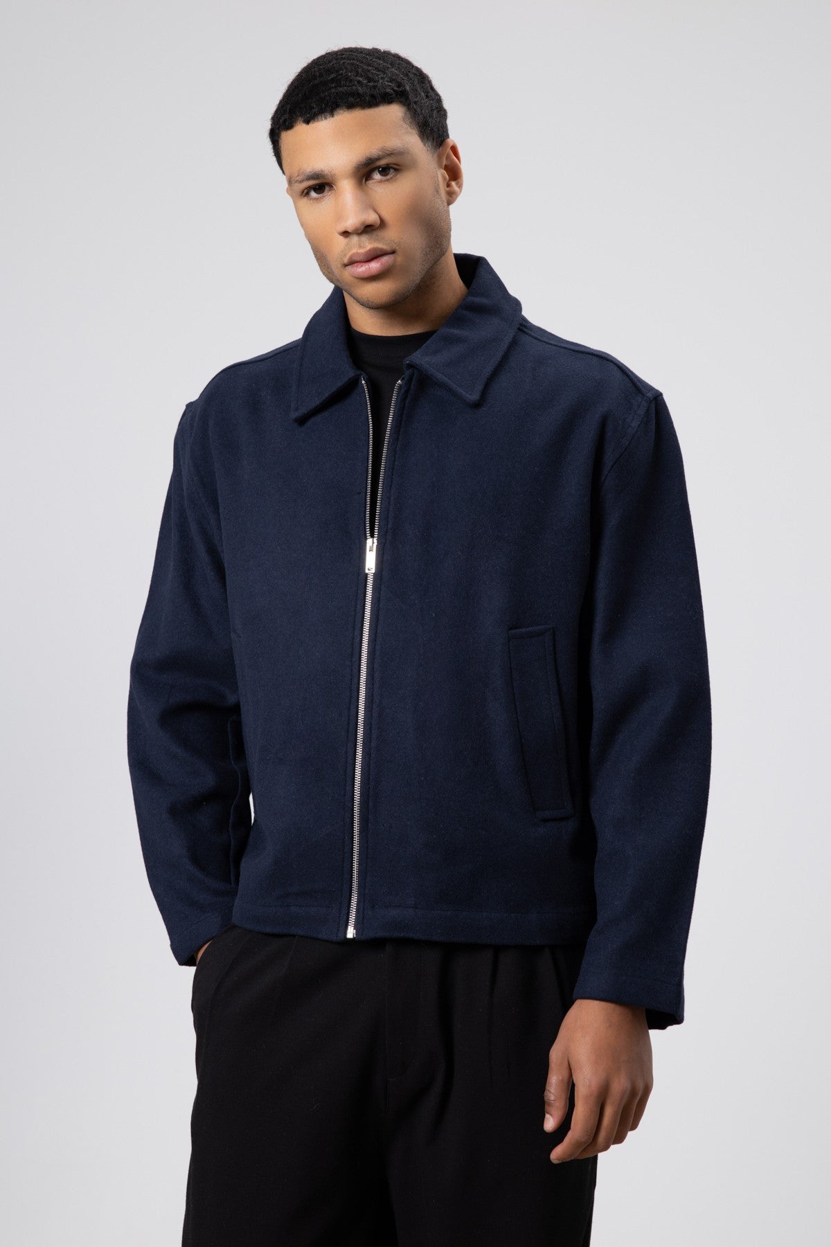 Oversized Zipper-Front Wool Coat