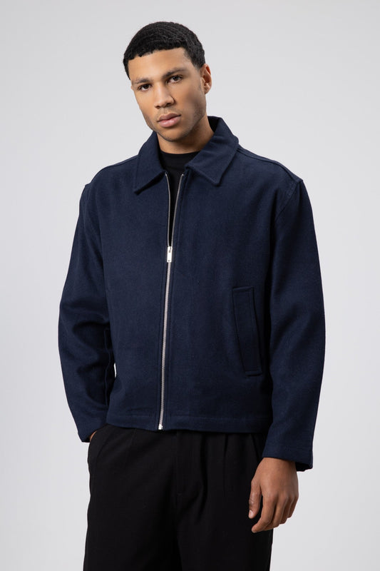 Oversized Zipper-Front Wool Coat