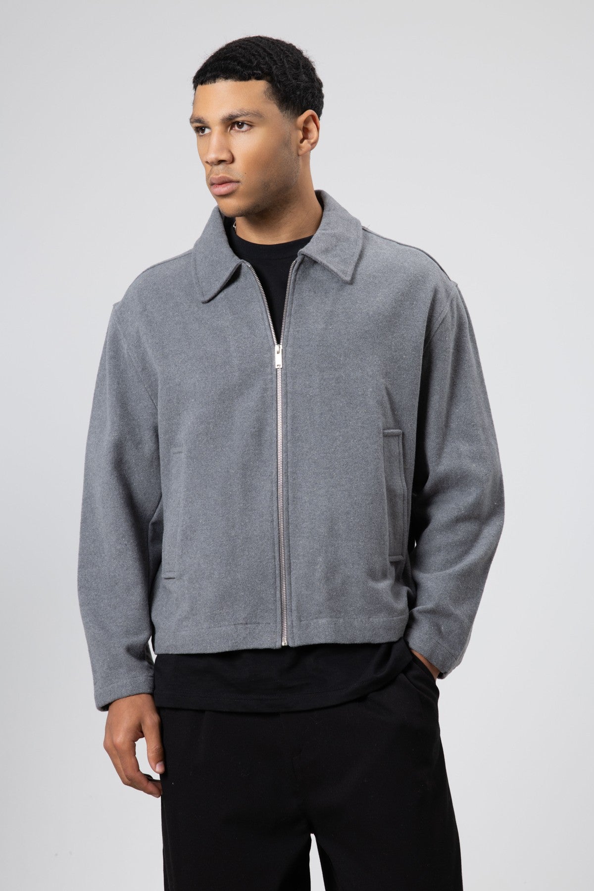 Oversized Zipper-Front Wool Coat