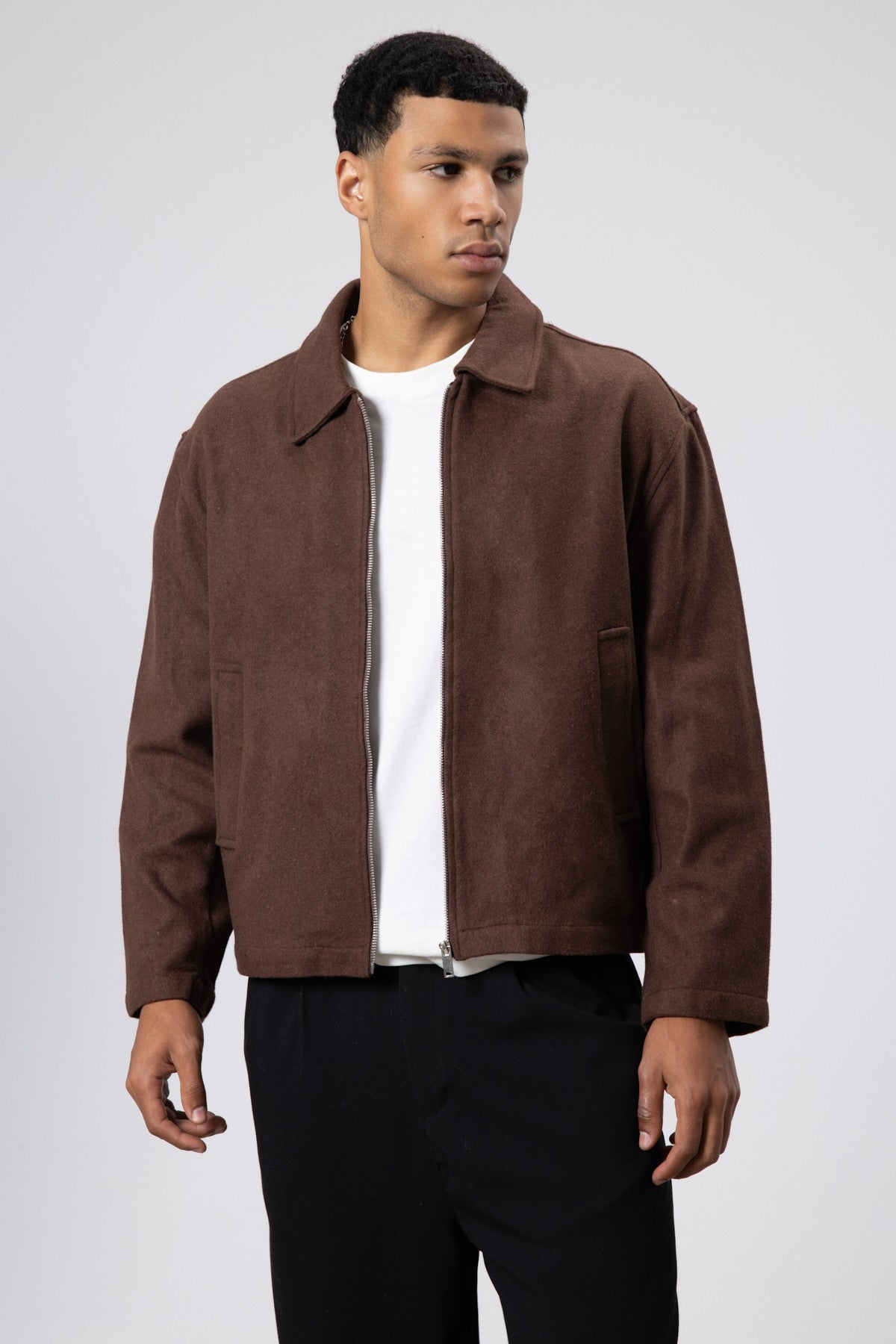 Oversized Zipper-Front Wool Coat