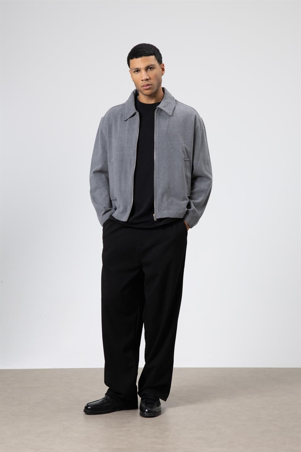 Oversized Zipper-Front Wool Coat