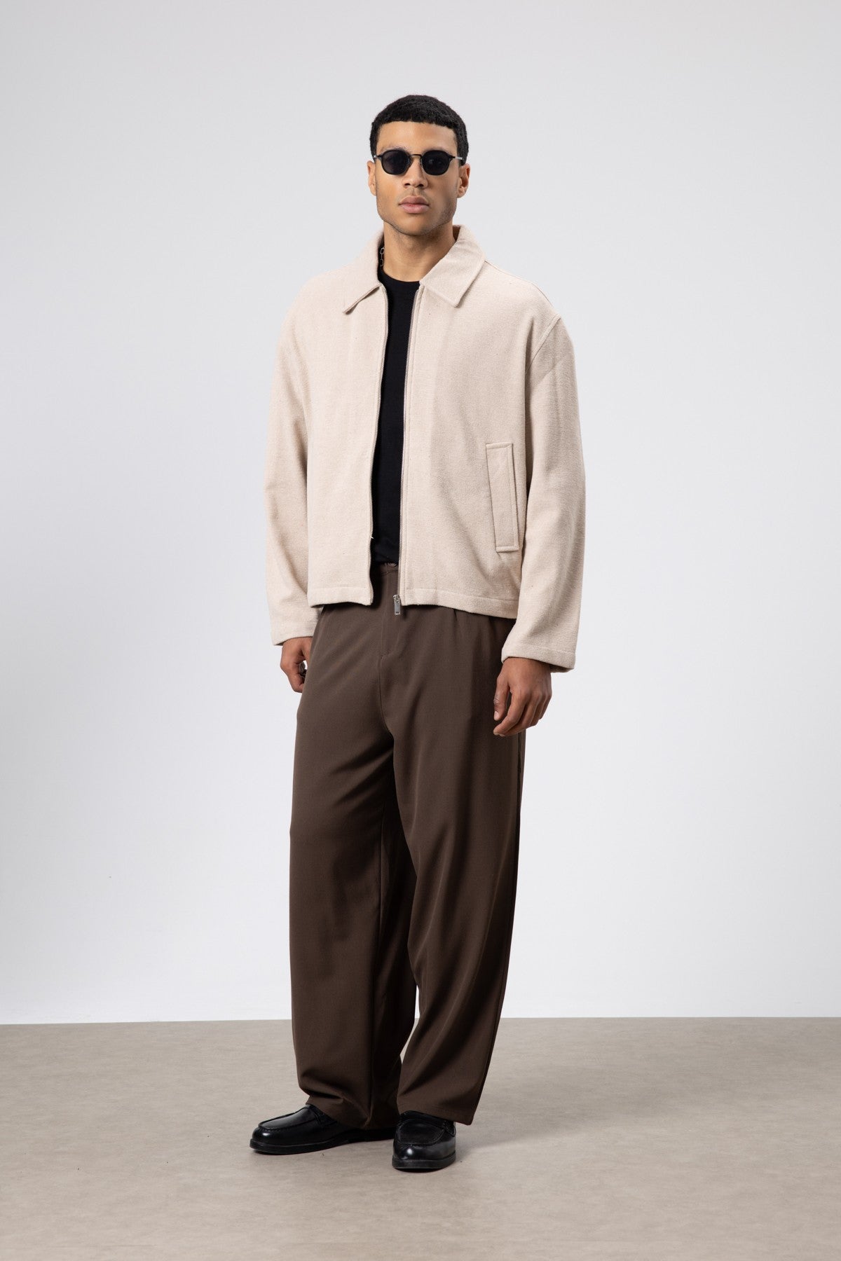 Oversized Zipper-Front Wool Coat