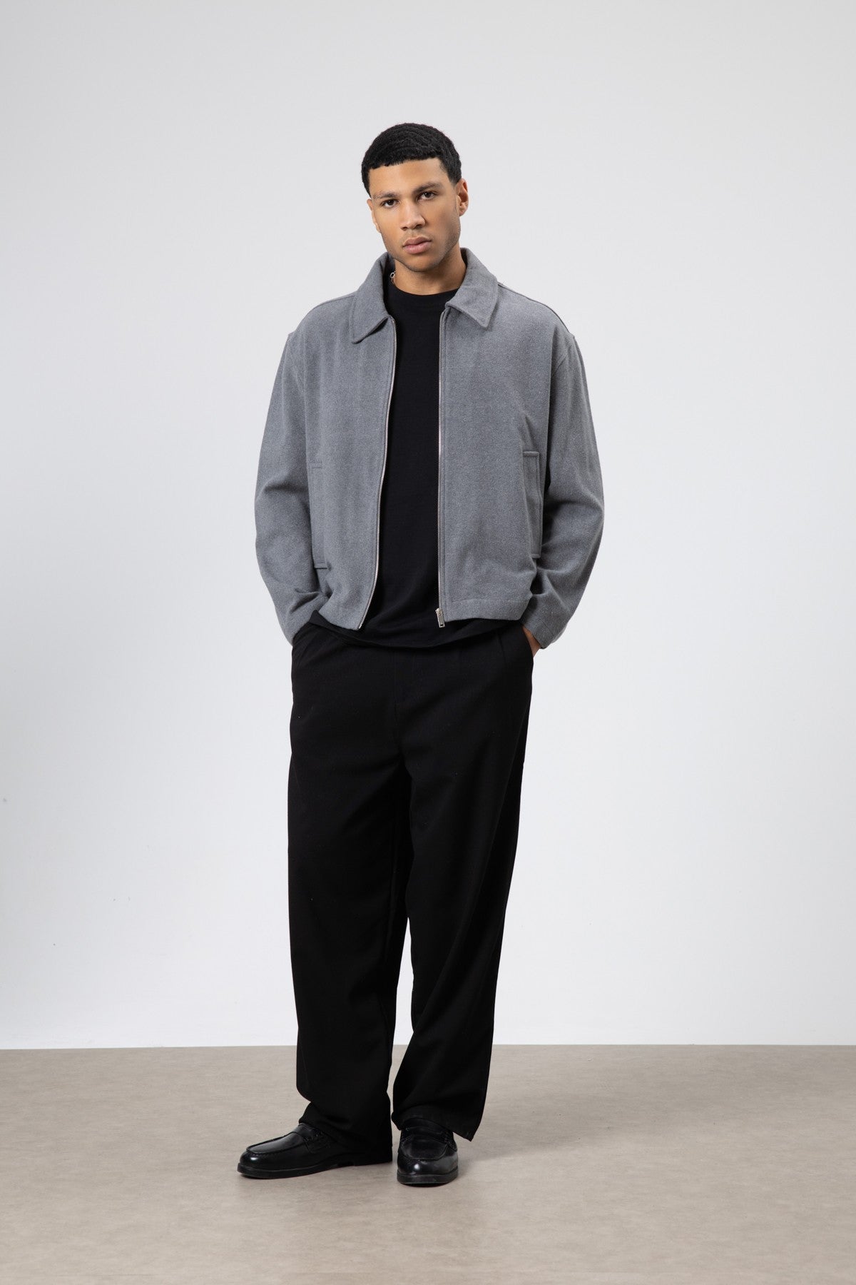 Oversized Zipper-Front Wool Coat