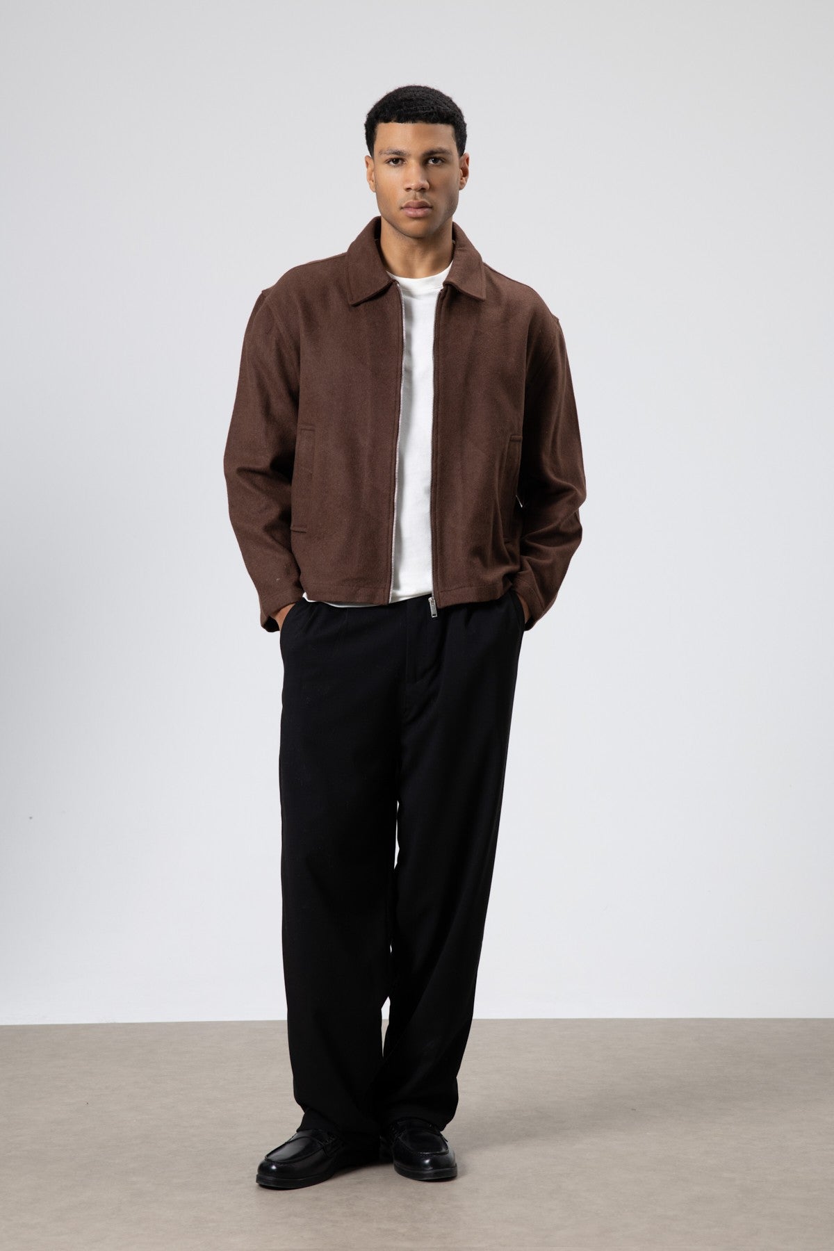 Oversized Zipper-Front Wool Coat