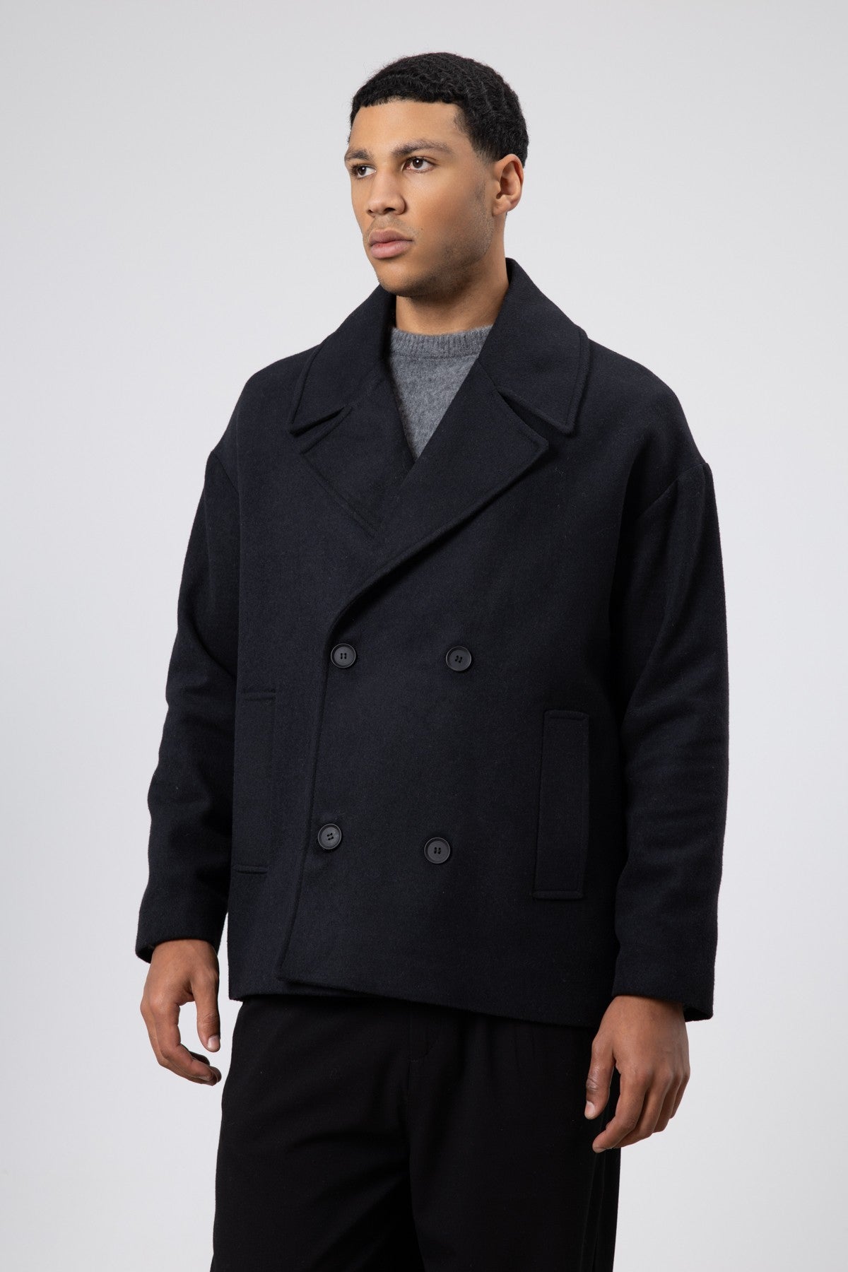 Oversized Double-Breasted Short Napped Wool Jacket
