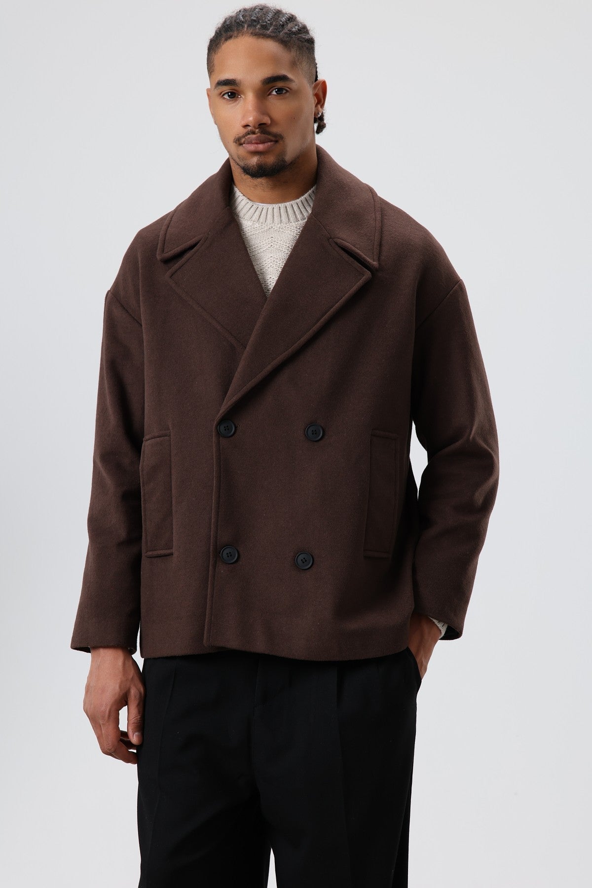 Oversized Double-Breasted Short Napped Wool Jacket