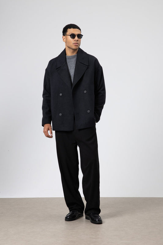 Oversized Double-Breasted Short Napped Wool Jacket
