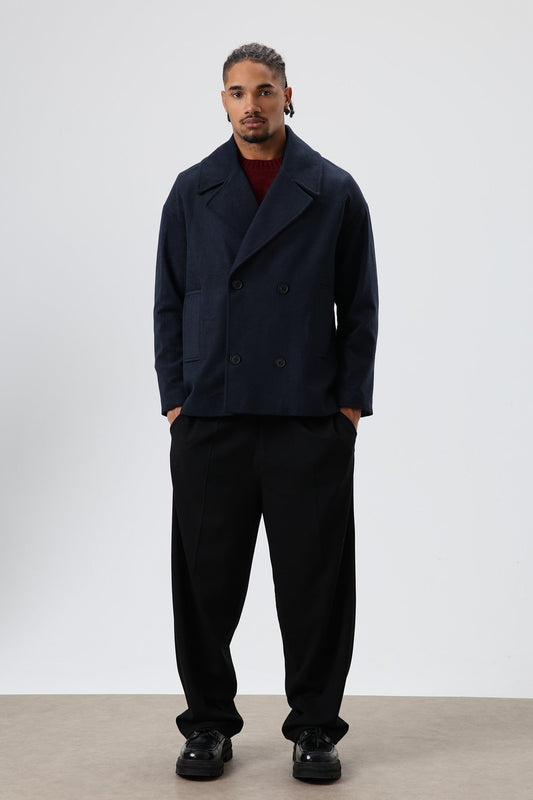 Oversized Double-Breasted Short Napped Wool Jacket