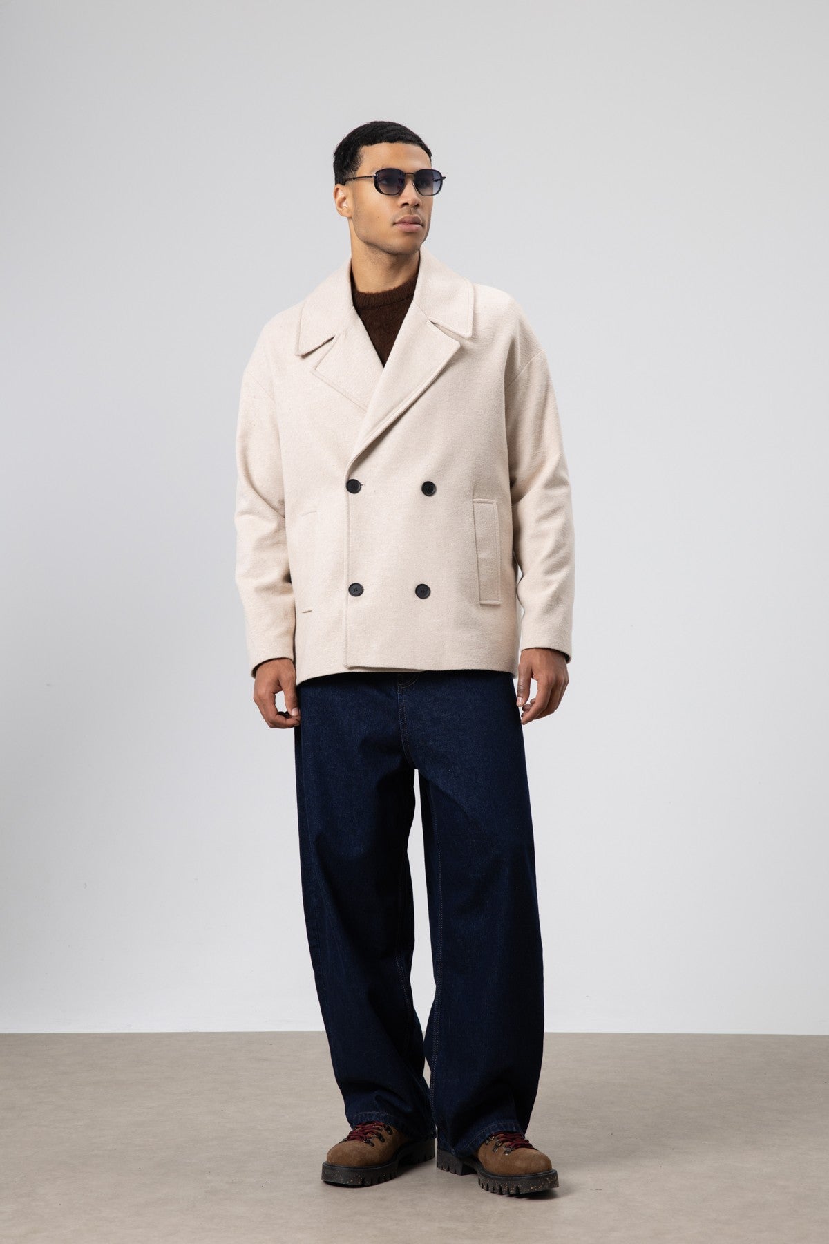 Oversized Double-Breasted Short Napped Wool Jacket