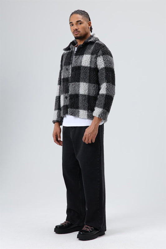 Oversized Plush Checkered Jacket