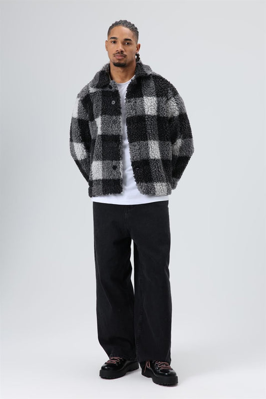 Oversized Plush Checkered Jacket