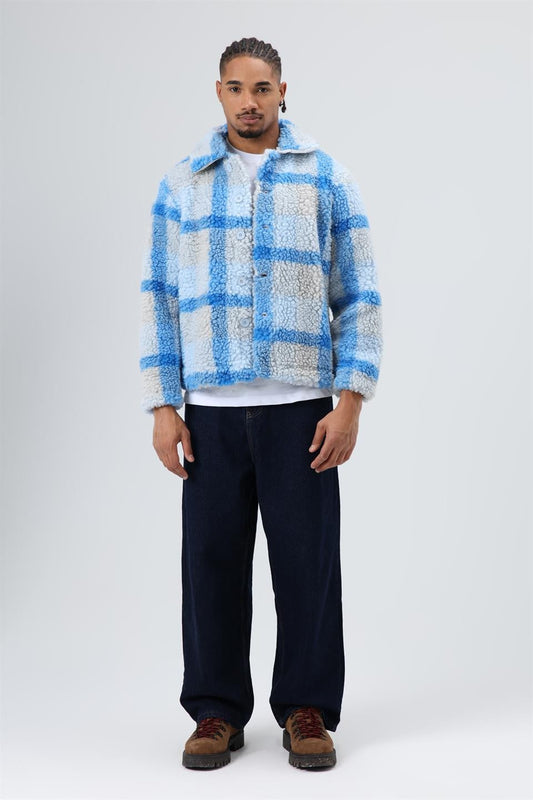 Oversized Plush Checkered Jacket
