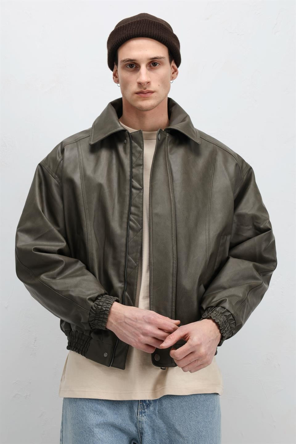 Oversized Leather Bomber Jacket