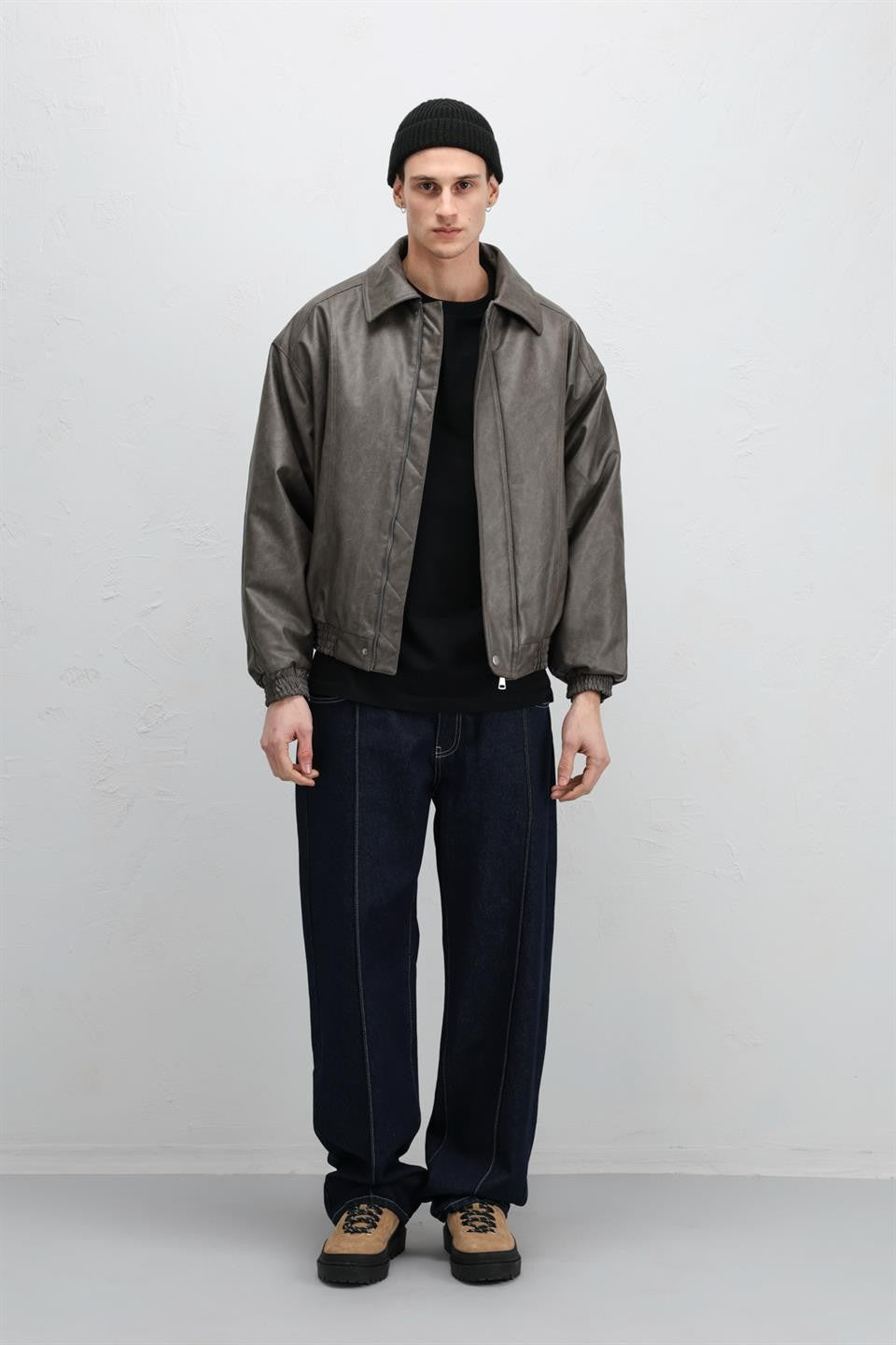 Oversized Leather Bomber Jacket