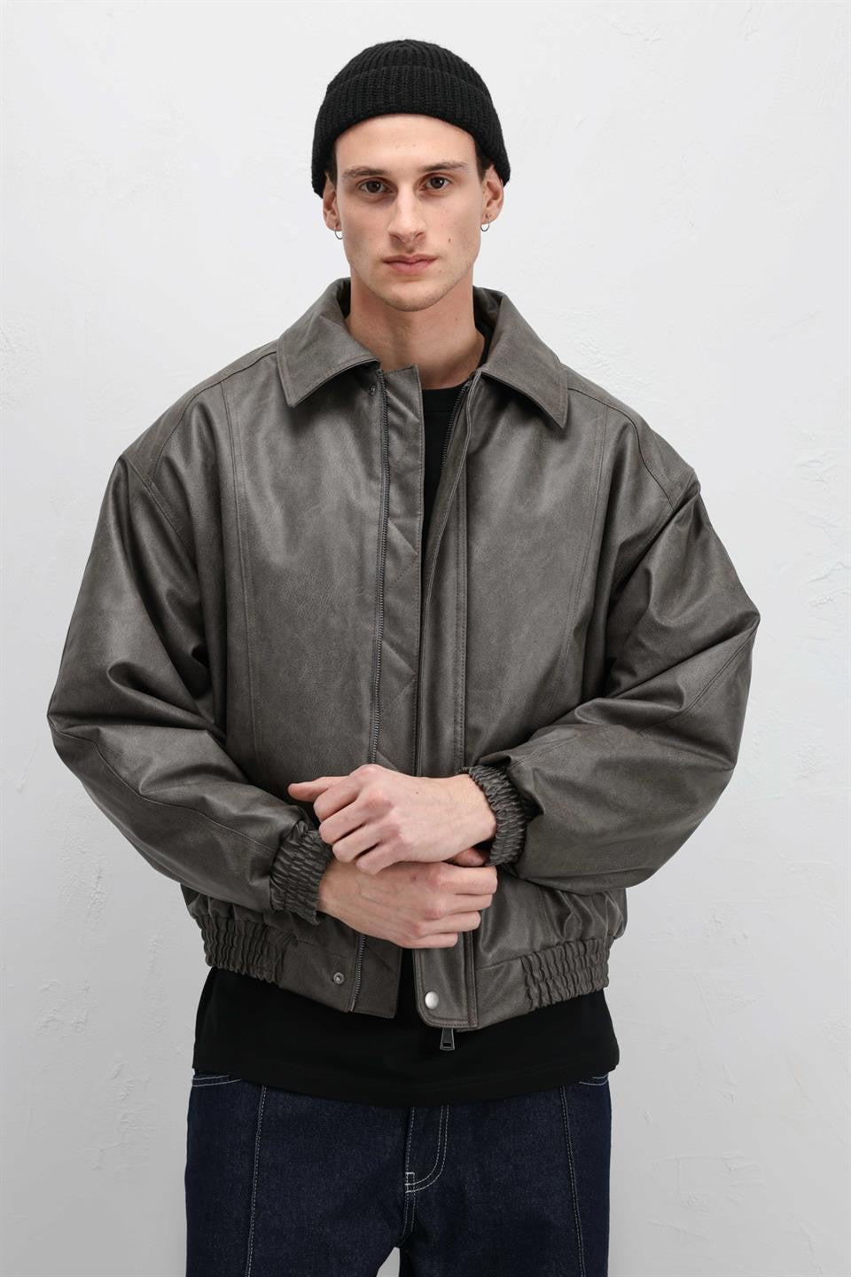 Oversized Leather Bomber Jacket