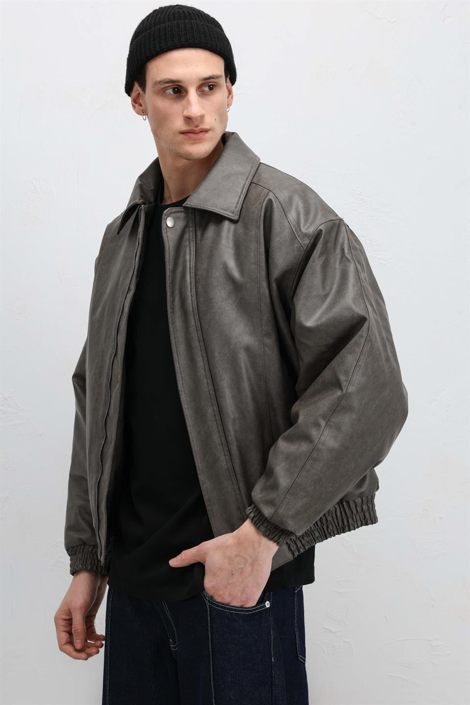 Oversized Leather Bomber Jacket