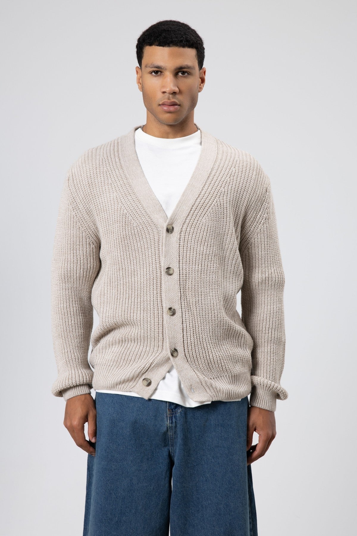 V-Neck Button-Front Knitted Cardigan