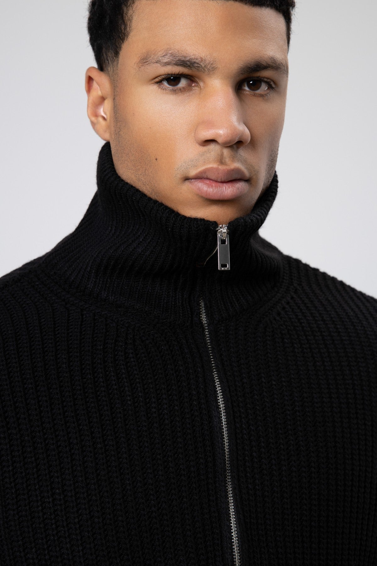 Oversized Zipper-Front Knit Cardigan