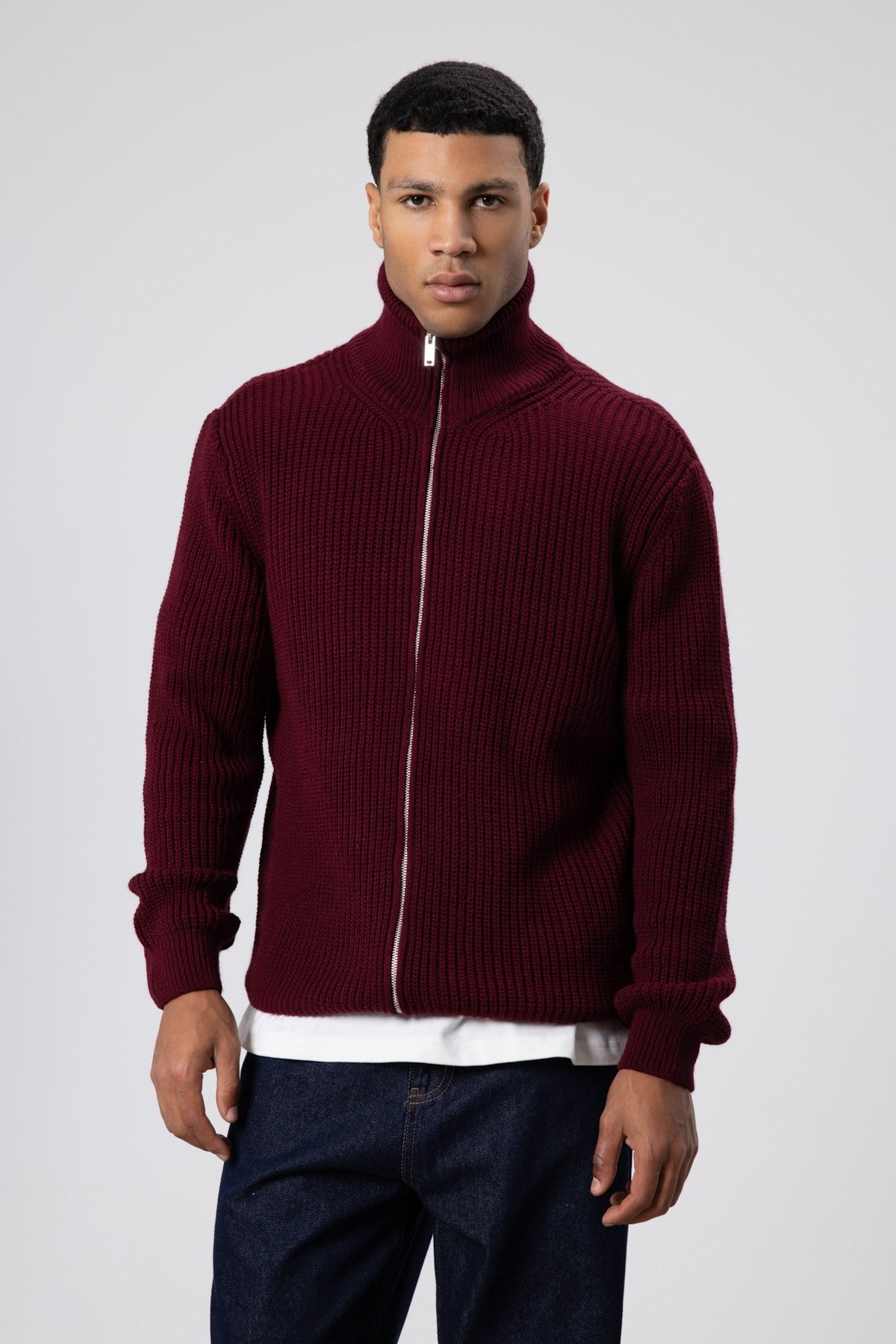 Oversized Zipper-Front Knit Cardigan