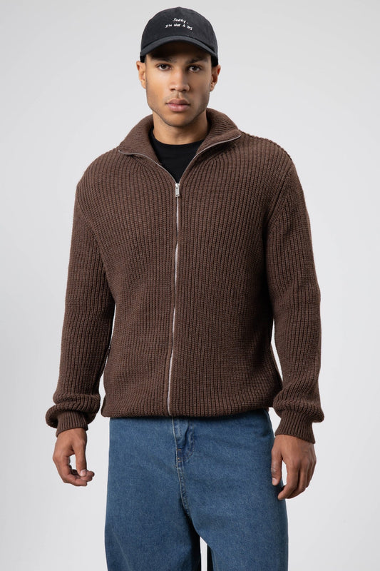 Oversized Zipper-Front Knit Cardigan