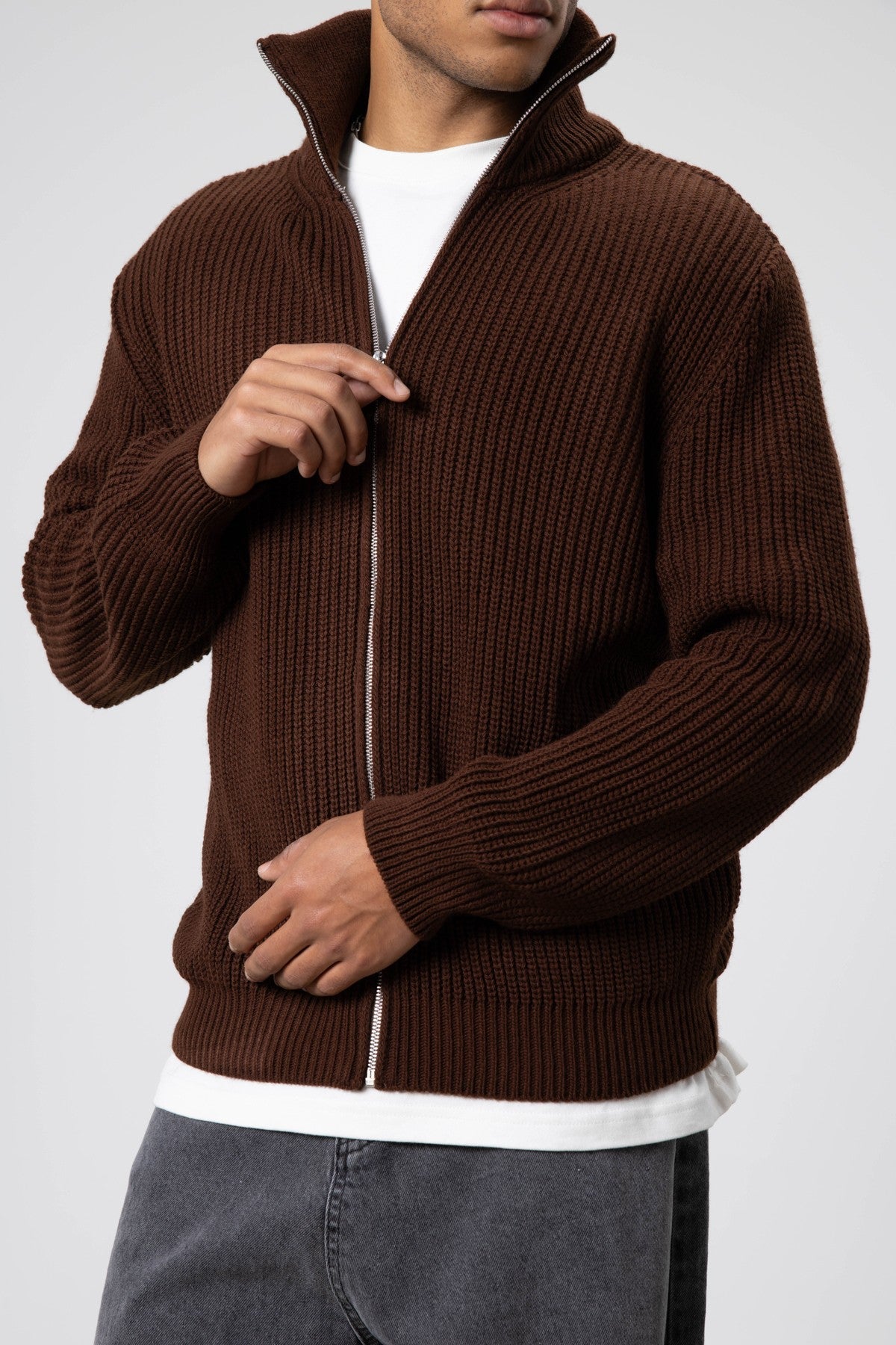 Oversized Zipper-Front Knit Cardigan