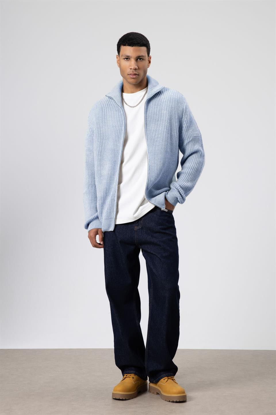 Oversized Zipper-Front Knit Cardigan