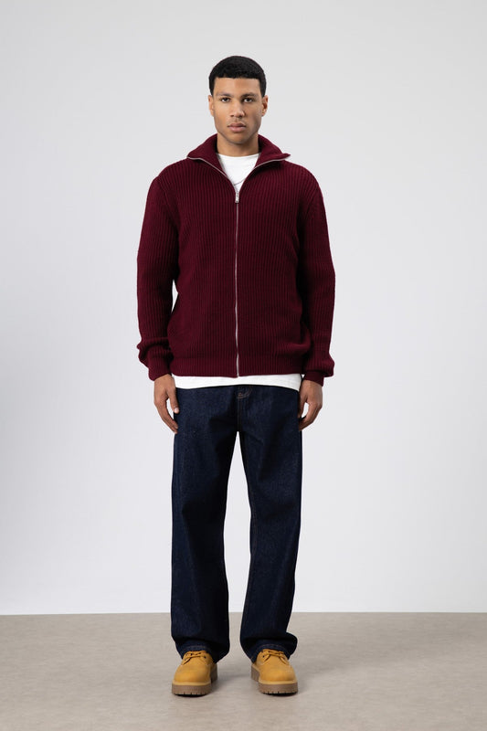 Oversized Zipper-Front Knit Cardigan
