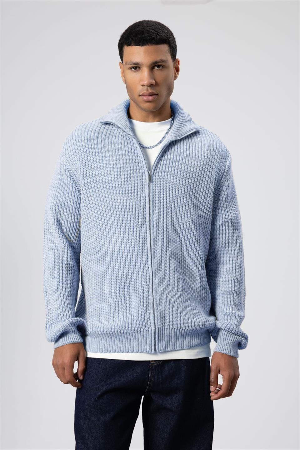 Oversized Zipper-Front Knit Cardigan