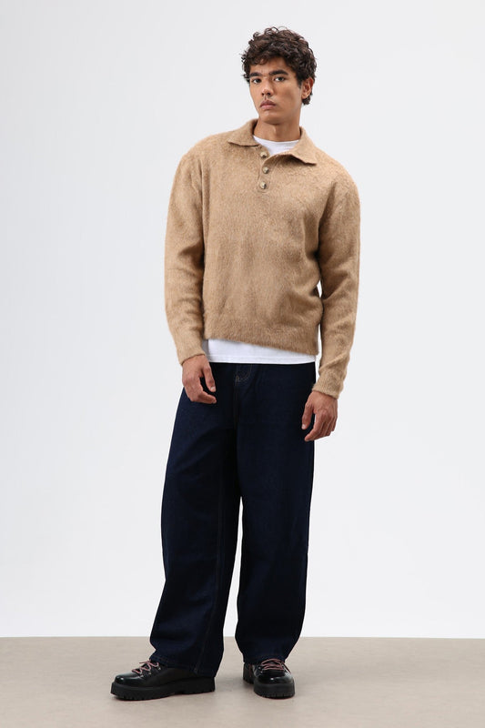 Polo Neck Soft-Textured Knit Sweater