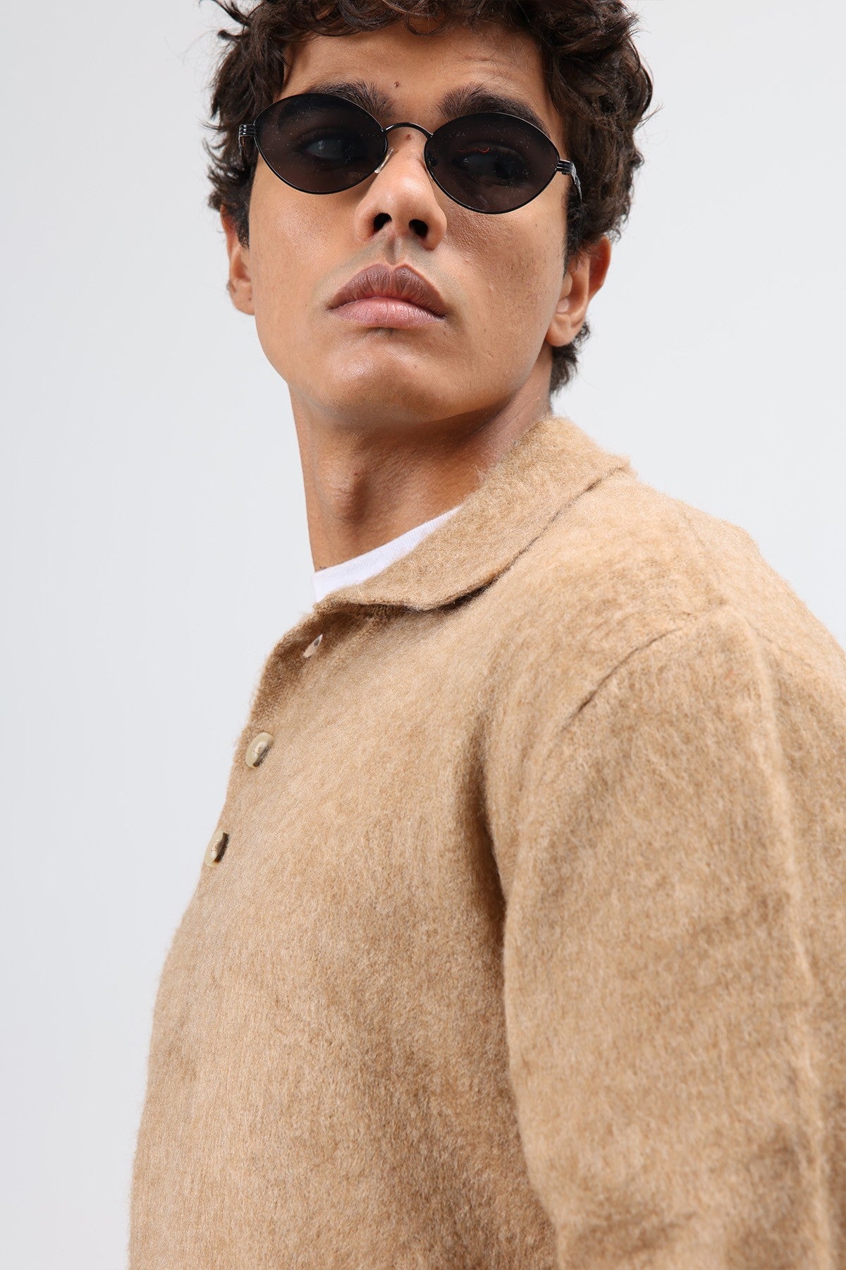 Polo Neck Soft-Textured Knit Sweater