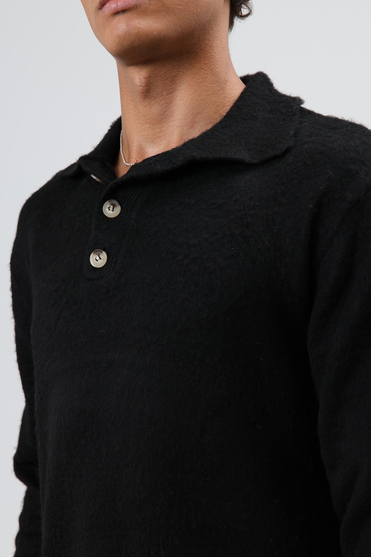 Polo Neck Soft-Textured Knit Sweater