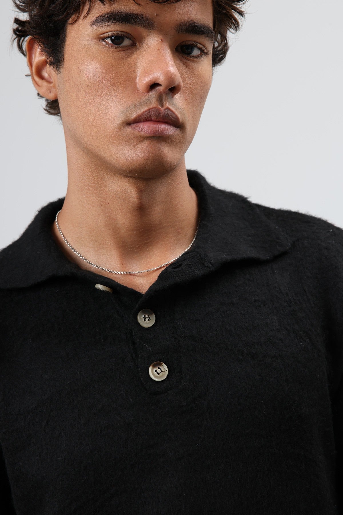Polo Neck Soft-Textured Knit Sweater