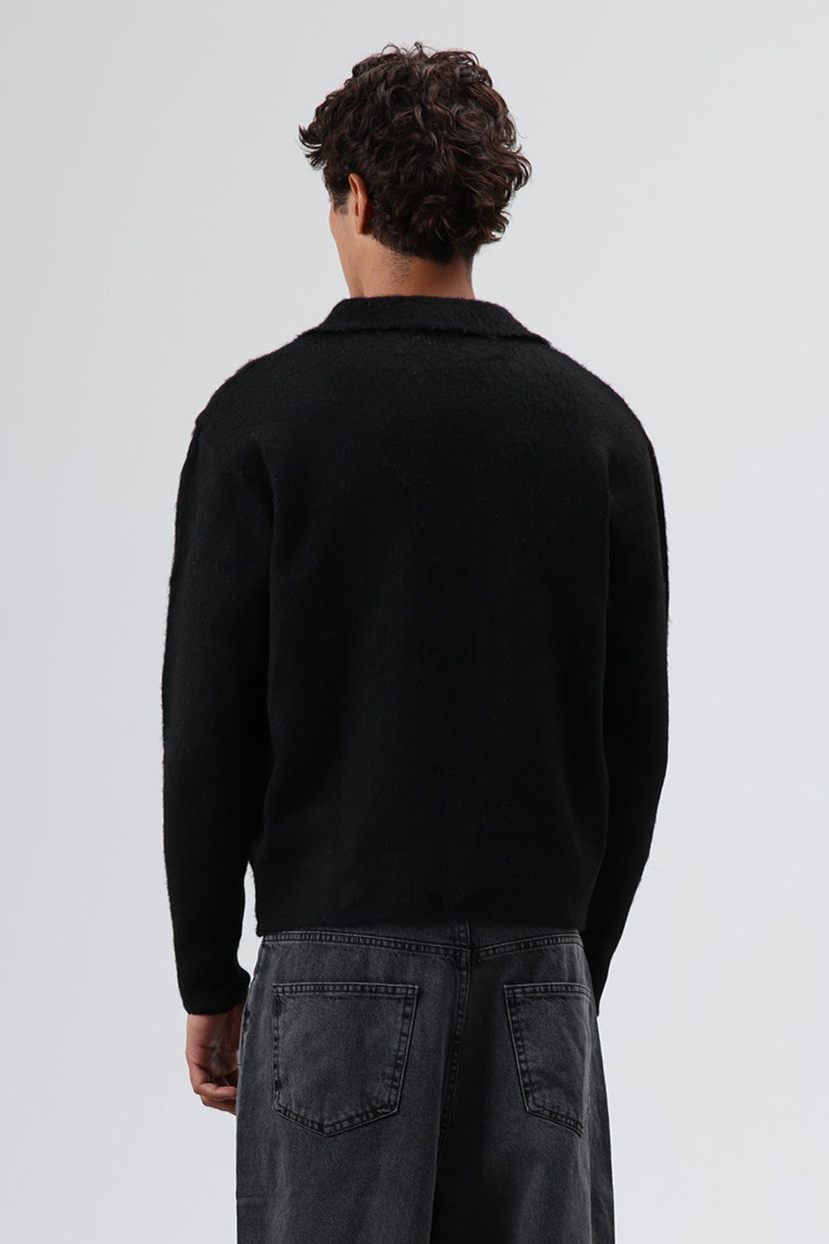 Polo Neck Soft-Textured Knit Sweater