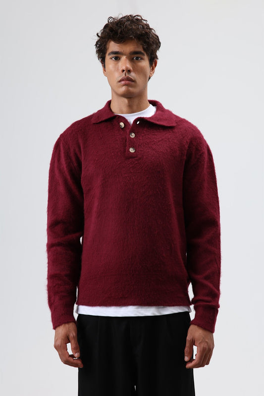 Polo Neck Soft-Textured Knit Sweater