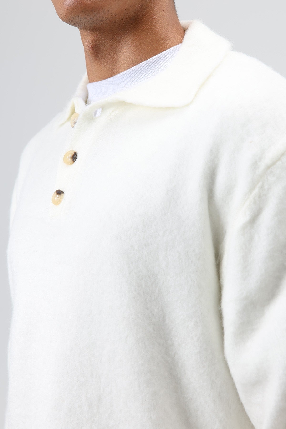 Polo Neck Soft-Textured Knit Sweater