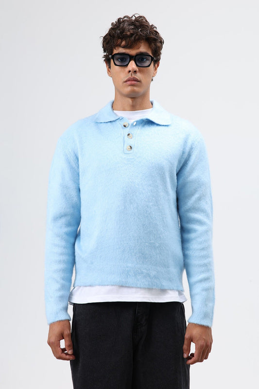Polo Neck Soft-Textured Knit Sweater