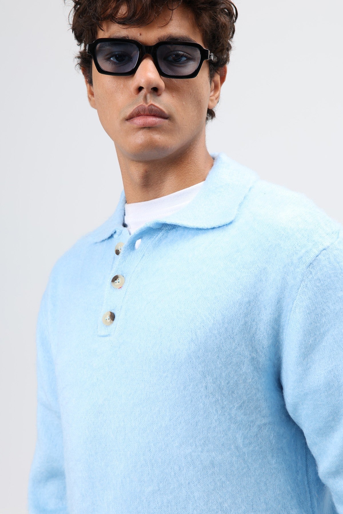 Polo Neck Soft-Textured Knit Sweater