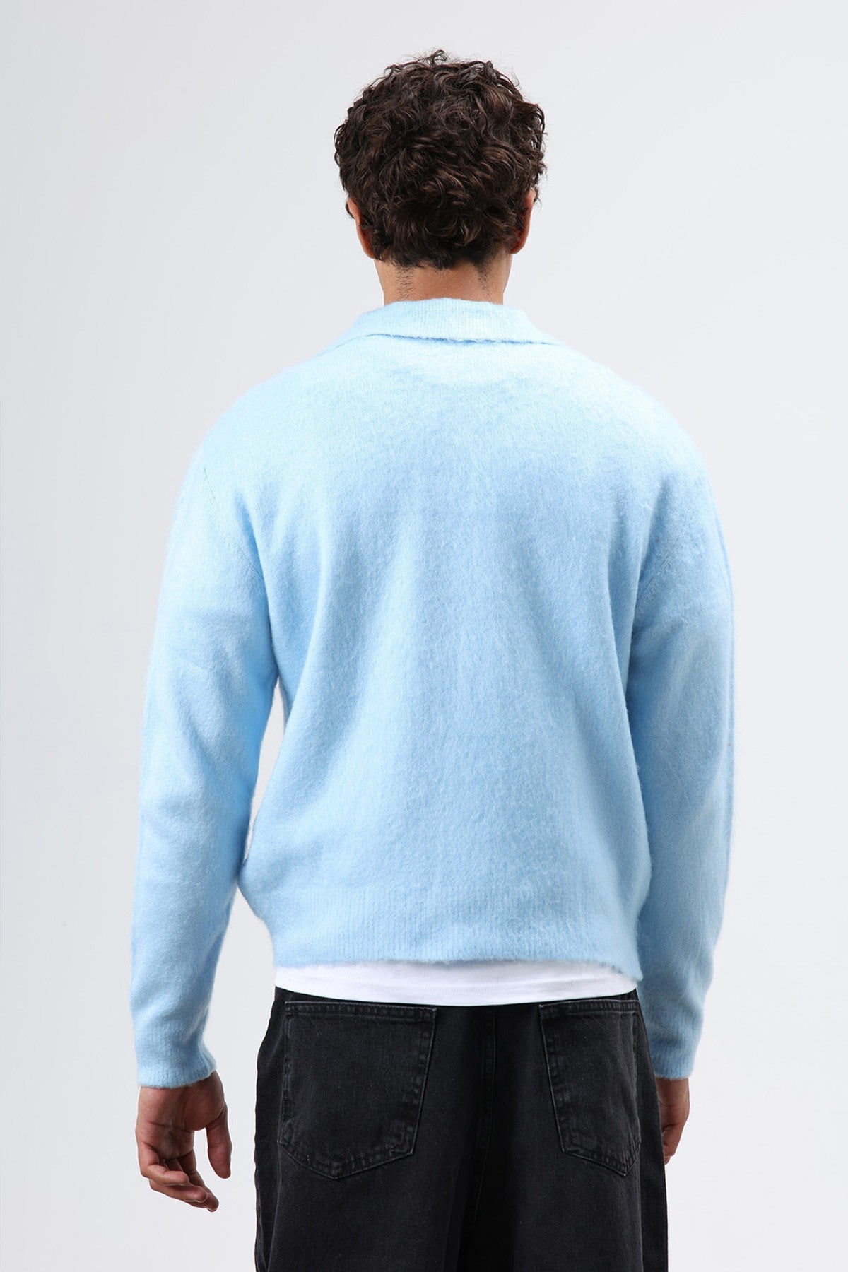 Polo Neck Soft-Textured Knit Sweater