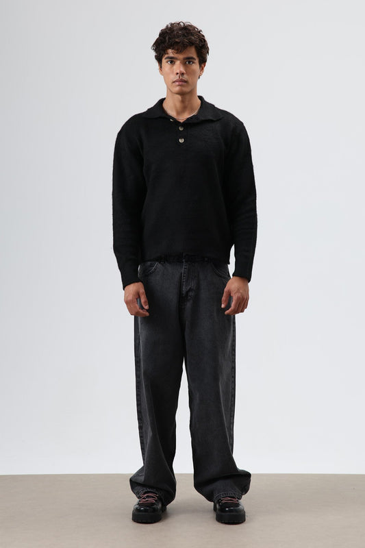 Polo Neck Soft-Textured Knit Sweater