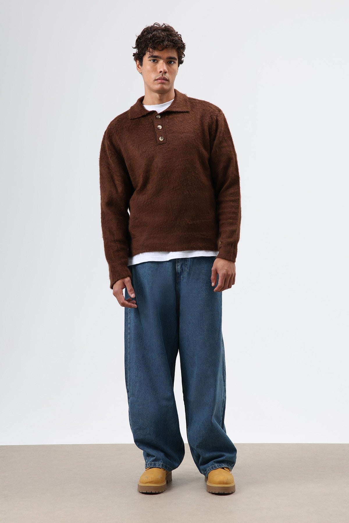 Polo Neck Soft-Textured Knit Sweater